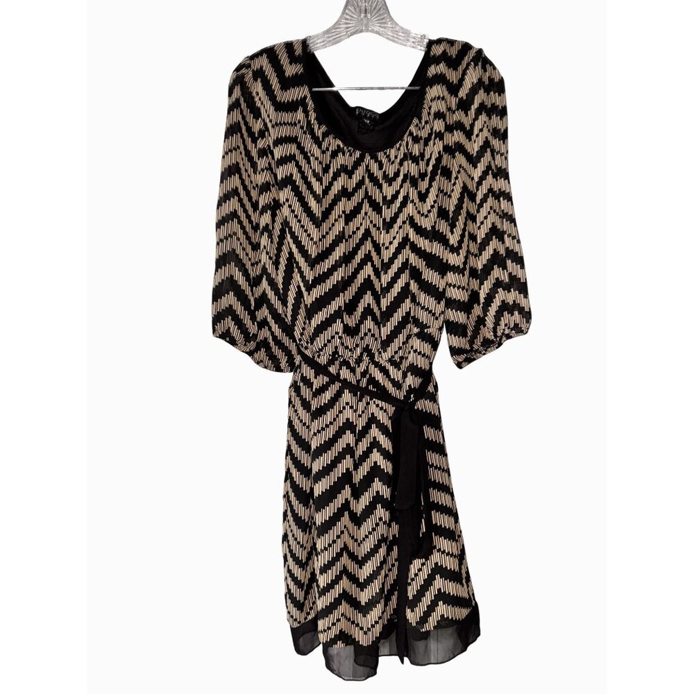 En Focus Women Chevron Black & Beige Dress Size 20W Short Sleeves Lightweight pl - Picture 2 of 4